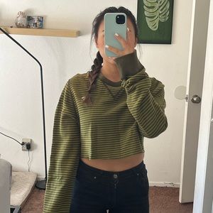 Green mustard striped cropped sweater